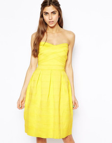 RIVER ISLAND TEXTURED YELLOW STRAPLESS BANDEAU PROM DRESS SIZE 6 NEW RRP £60