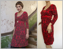 WHITE STUFF KASHA RED BLACK FLORAL SHIFT TEA DRESS TIE BACK SIZE 8 10 12 14 16