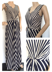 WALLIS BLUE BEIGE STRIPE DRAPE MAXI DRESS SIZE 10 12 14 16 18 NEW RRP £48