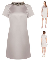 COAST DUCHESS SATIN JOPLIN EMBELLISHED NECK DRESS SIZE 14 NEW RRP £145