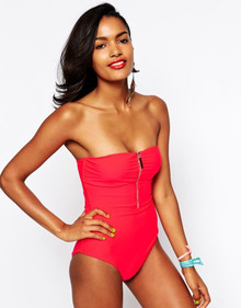 RIVER ISLAND ZIP FRONT BANDEAU STRAPLESS SWIM COSTUME SIZE 14 RRP £28