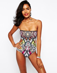 RIVER ISLAND ZEBRA GEO JADA PRINT BANDEAU SWIMSUIT COSTUME CUT OUT SIZE 14 16