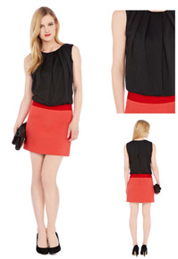 COAST ALIYA COCKTAIL DRESS COLOUR BLOCK RED BLACK CORAL SIZE 12 NEW RRP £110