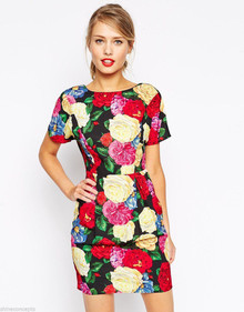ASOS MINI WIGGLE DRESS IN ROSE PRINT SIZE 8 NEW RRP £42