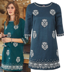WHITE STUFF BLUE KIMCHI TEAL WHITE EMBROIDERED TUNIC TEA DRESS 8 10 12 14 16 18