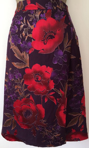 STUNNING EX BRANDED SILK PURPLE RED FLORAL A LINE SKIRT 8 10 12 14