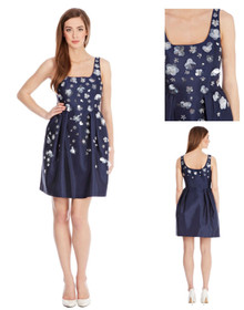 COAST ENCHANTED MATT SATIN BLUE EMBELLISHED DRESS 3D FLOWER SIZE 8 RRP £295