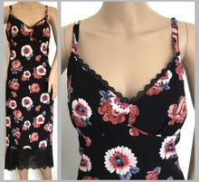 MARKS & SPENCERS M&S BLACK PINK FLORAL LACE FLOATY PARTY DRESS SIZE 10 12 14 16