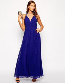 LITTLE MISTRESS COBALT BLUE PLUNGE MAXI DRESS EMBELLISHED SIZE 8 NEW RRP £70
