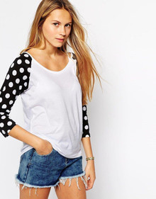 ONLY POLKADOT SPOT PRINT 3/4 SLEEVE BASEBALL TOP TEE T-SHIRT SIZE S NEW RP £25