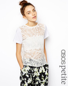 ASOS WHITE BURNOUT TOP WITH CONTRAST SLEEVES SIZE 8 PETITE NEW