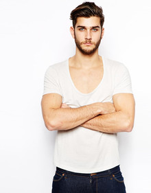 ASOS T-SHIRT DEEP SCOOP NECK CURVED HEM IN GREY MARL 40-42 CHEST SIZE L NEW"