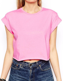 ASOS PINK CROPPED TEE T-SHIRT WITH ROLL SLEEVE SIZE 8 NEW