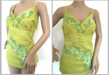 PER UNA M&S LIME GREEN APPLIQUE EMBROIDERED LACE UP CAMI TOP SIZE 12 14 16 18