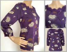 WHITE STUFF PURPLE CREAM SILKY FLORAL LACE BLOUSE TUNIC TOP SIZE 8 10 12 16 18