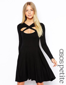 ASOS BLACK SKATER DRESS WITH CROSS FRONT DETAIL SIZE 6 PETITE NEW RRP £25