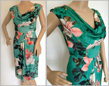 WALLIS GREEN FLORAL BUTTERFLY PRINT COWL SHIFT TEA DRESS SIZE 8 10 12 14 16 18