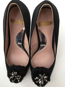 COAST BLACK SATIN PEEP TOE HEELS SHOES WITH EMBELLISHMENT SIZE 3 EU 36 NEW