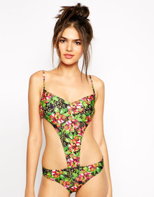 PLAYFUL PROMISES FLORAL LEOPARD MONOKINI STRAPPY BACK SWIMSUIT SZ 14-16 RRP £70