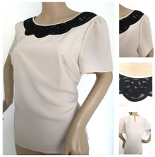 COAST NUDE SEMI SHEER CHIFFON & BLACK EMBROIDERED TOP SIZE 14 NEW