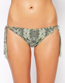 NEW LOOK FRINGE TIE SIDE BIKINI BOTTOM PANT LOW RISE CITRUS AVOCADO SIZE 16 NEW