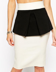 VESPER HEIDI PEPLUM CREAM & BLACK PENCIL SKIRT SIZE 8 RRP £36 NEW