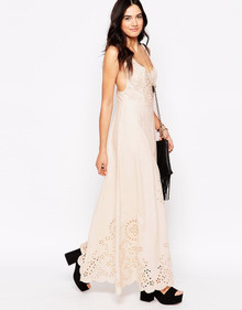 CANDELA DESIGNER BLUSH NUDE MAXI DRESS WITH LASER CUT OUTS SIZE M NEW RRP £437