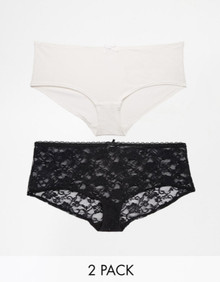 MARIE MEILI ESME HIPSER BRIEF KNICKERS TWIN PACK BLACK IVORY WHITE SIZE 12 £12