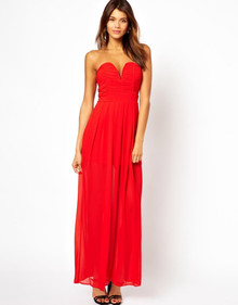 TFNC CHIFFON BRIGHT RED MAXI DRESS WITH PLUNGE BUSTIER SIZE M 10-12 NEW RRP £45
