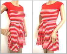 FRENCH CONNECTION RED WHITE STRIPE FIT & FLARE SKATER DRESS SZ 4 6 8 10 12