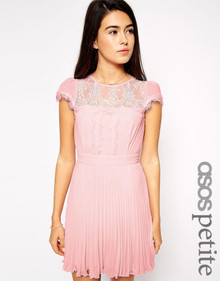 ASOS EXCLUSIVE PINK SKATER DRESS LACE INSERT PLEATED SKIRT SIZE 4 PETITE £45