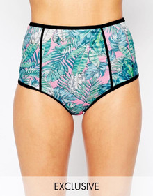 ASOS FULLER BUST EXCLUSIVE HIGH WAISTED PASTEL PALM BIKINI PANT SIZE 12 RRP £18