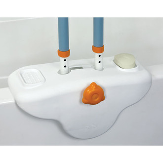 Michael Graves Clamp On Height Adjustable Tub Rail with Soft Cover Soap and Shampoo Dish