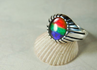 Ammolite Mens Ring.Top grade tricolor. Tasteful,Powerful.