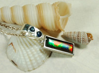 Petite Colorful Ammolite Pendant with Natural Sapphires.