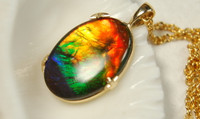 Ammolite Jewelry pendant in 14k.Many Spectacular bright colors. Perfect Birthday or Anniversary gift.
