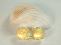 Opal Earring Studs.Faceted Peach and Green.Solid real opals.