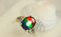 Ammolite jewelry ring.Perfect quality rainbow gem.