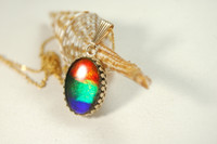 Ammolite Jewelry Pendant.Unique Flamed Rainbow Gem