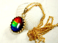 Ammolite pendant in 14k Gold necklace Rainbow color ammolite jewelry.