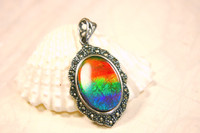 Ammolite Jewelry Pendant in Silver and Marcasite setting.Perfect Gift.