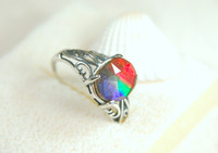 Ammolite Rainbow Ring.Faceted 4 color gemstone.In your size too!