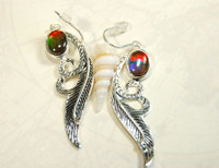 Angel Wing Ammolite Earring Dangles.Bright Rainbow Color Gems.Gift?
