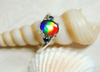 Ammolite Ring with Rare four Rainbow Colors.The perfect Gift.Size 7