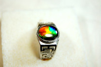 Sterling Silver Ring with RARE top quality four color Ammolite gem
