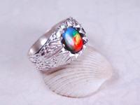 Ammolite Mens Ring.Grade AA 10x8 in heavy carved sterling.Size 11*