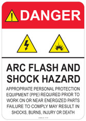 Danger Arc Flash and Shock Hazard - (PPE) statement #53-321 thru 70-321