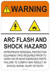 Warning Arc Flash and Shock Hazard #53-721 thru 70-721