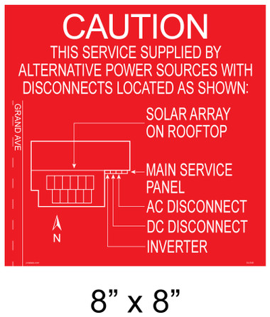 Solar Map Placard - Red Background with White Letters - 8" x 8" - Item #04-648