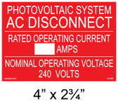 Solar Warning Placard - 4" x 2 3/4" - Custom - Item #04-622